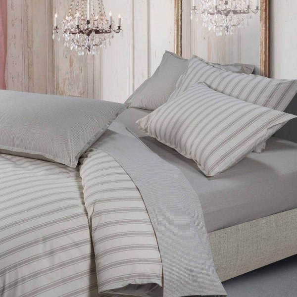 Copripiumino matrimoniale sacco+federe “Stripes beige beige in cotone  stile classico