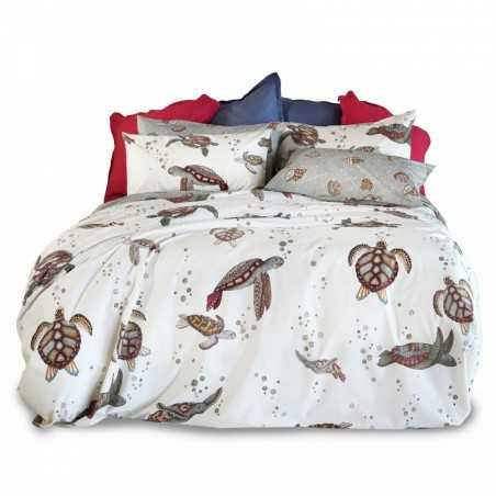 Parure Copripiumino letto Matrimoniale Tessitura Toscana Ninja-Tartarughe colore Bianco