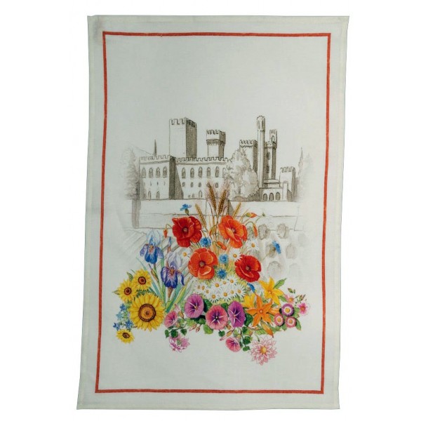 Strofinaccio in Lino Floralia Rosso Cm. 50X 70 colore Crema