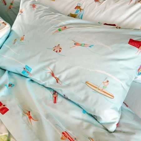 Completo Lenzuola letto Matrimoniale Tessitura Toscana Bondy Pacific colore Celeste