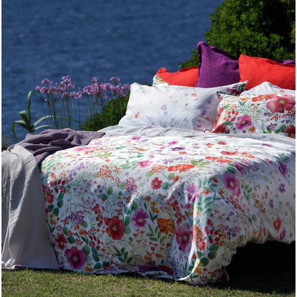 Completo Lenzuola letto matrimoniale Tessitura Toscana Champ Fleuri Grande Bianco Naturale