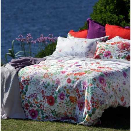 Completo Lenzuola letto matrimoniale Tessitura Toscana Champ Fleuri Grande Bianco Naturale