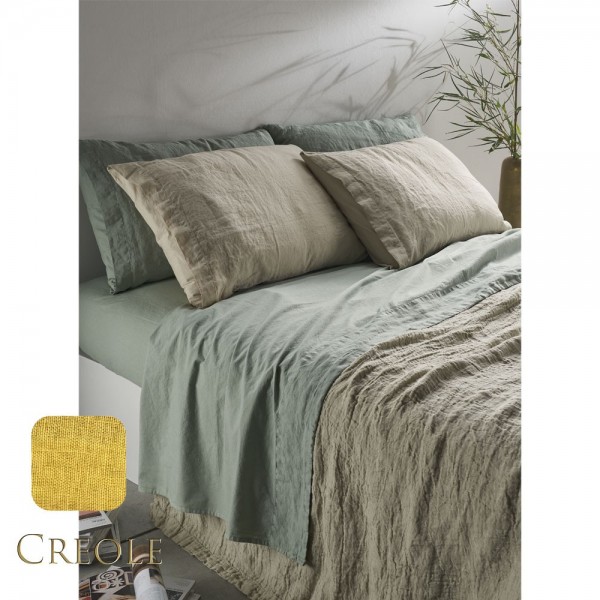 Double Bed Bedspread in Linen Creole Mustard Symphony