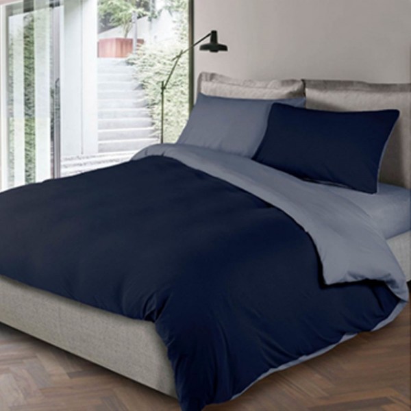 Completo Copripiumino letto Singolo Cavalieri Jersey Logan Bicolore Navy/Denim