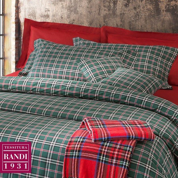 Completo Copripiumino letto Singolo Randi Clan 30 Tartan colore Verde Rosso