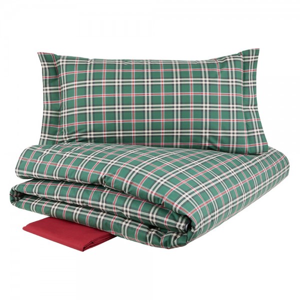 Completo Copripiumino letto Singolo Randi Clan 30 Tartan colore Verde Rosso