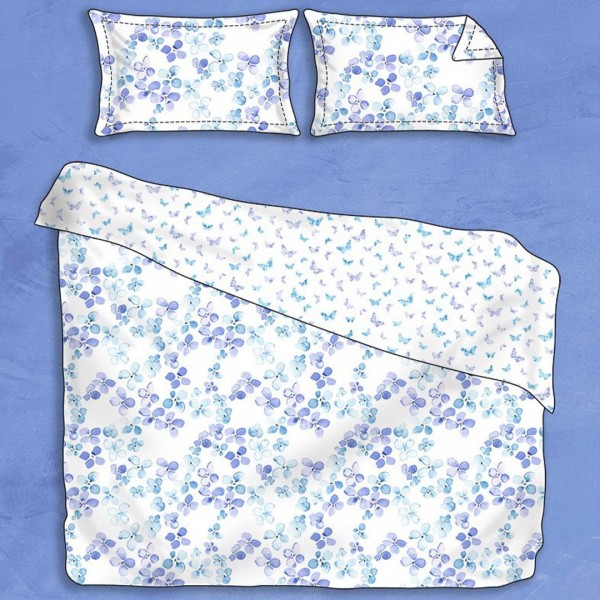 Ensemble housse couette Randi Atelier double design fleurs bleu