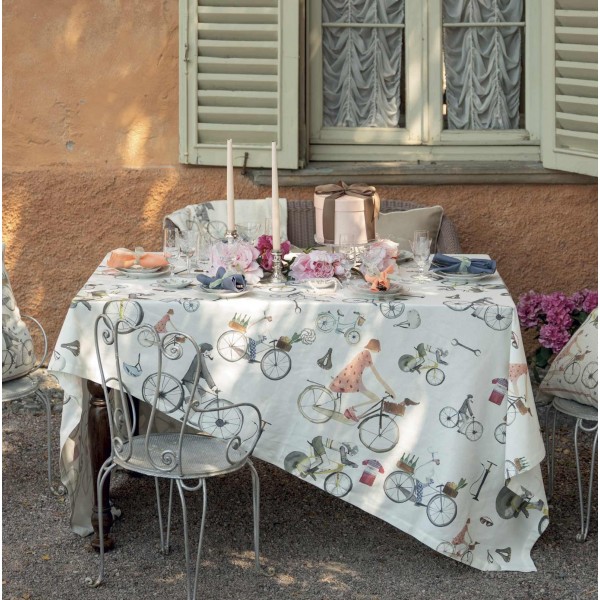 Nappe 160x230 cm Tessitura Toscana Bikers couleur blanche