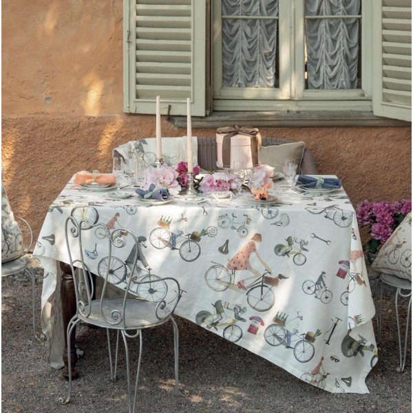 Tablecloth 160x230 cm Tessitura Toscana Bikers white color