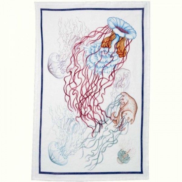 Tea towel 50x70 Tessitura Toscana Jelly-hippocampus in white color
