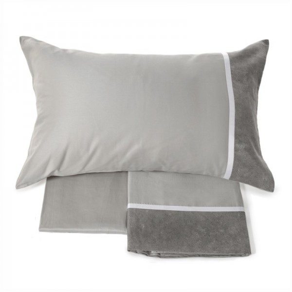 Completo lenzuola matrimoniale flanella Fazzini Galuchat grigio