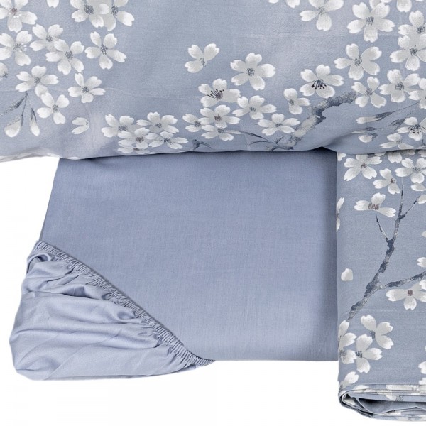 Completo lenzuola letto matrimoniale Fazzini Kimono colore Blue Fog