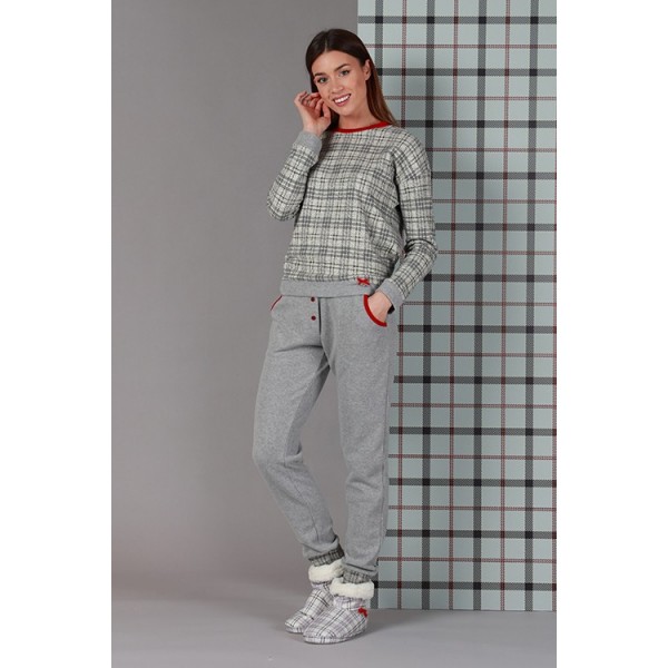 Damen Pyjama Maryplaid Größe M - Farbe Milchgrau 6M94880