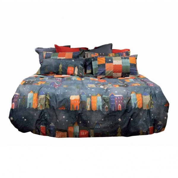Duvet cover and pillowcases Happy Cottage blue double bed
