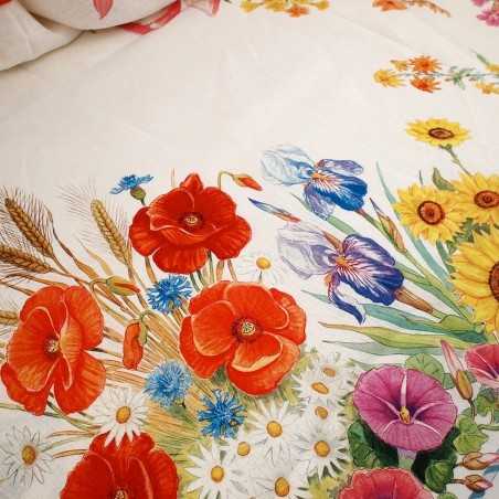 Tovaglia in lino 160X230 Tessitura Toscana Floralia colore Crema x 8 posti