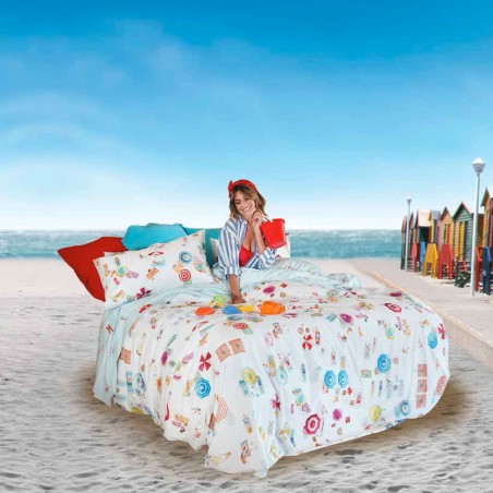 Completo Lenzuola letto Singolo Tessitura Toscana Bondy Beach Bianco Naturale