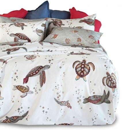 Parure Copripiumino letto Matrimoniale Tessitura Toscana Ninja-Tartarughe colore Bianco