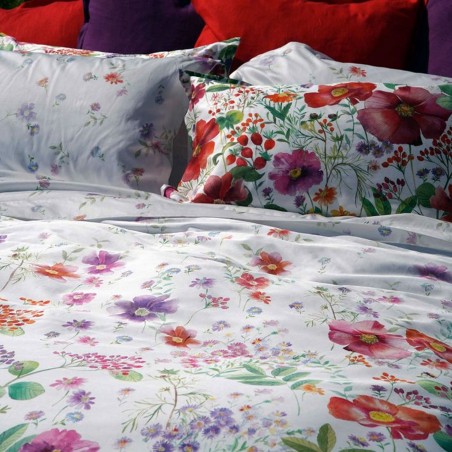 Completo Lenzuola letto matrimoniale Tessitura Toscana Champ Fleuri Grande Bianco Naturale
