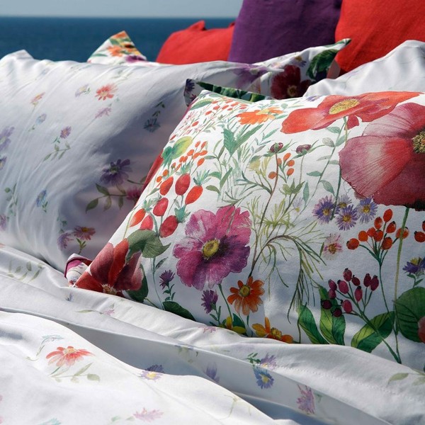 Completo Lenzuola letto matrimoniale Tessitura Toscana Champ Fleuri Grande Bianco Naturale