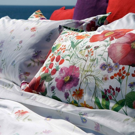 Completo Lenzuola letto matrimoniale Tessitura Toscana Champ Fleuri Grande Bianco Naturale