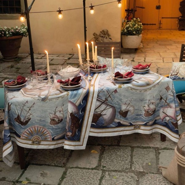 Tovaglia in lino 160x230 Tessitura Toscana Bounty colore Bianco x 8 posti