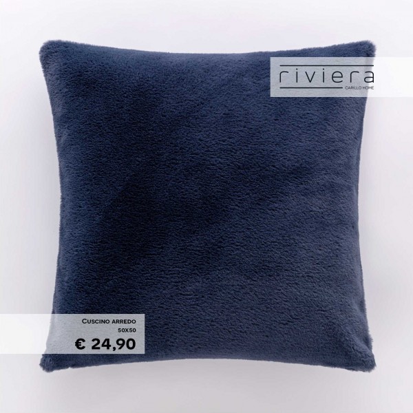 Cuscino arredo 50x50 Carillo Furry ecopelliccia con zip colore blu zaffiro