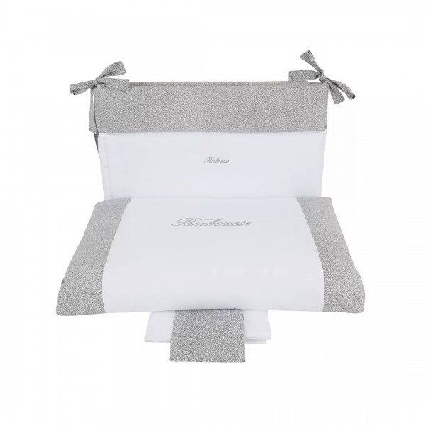 Set 5 pezzi Lettino Splendido Ricamato Borbonese Kids Grigio Chiaro