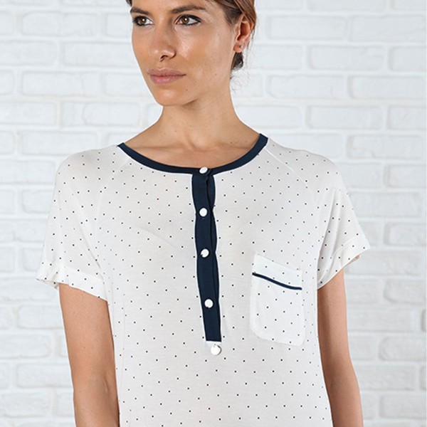 Camicia da notte donna MaryPlaid 6M98514 colore Gesso-Navy