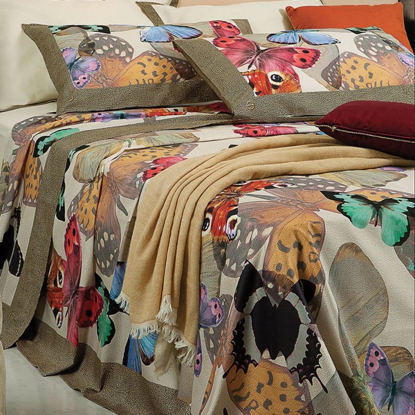 Copriletto in cotone letto Matrimoniale Borbonese Butterfly colore Marrone