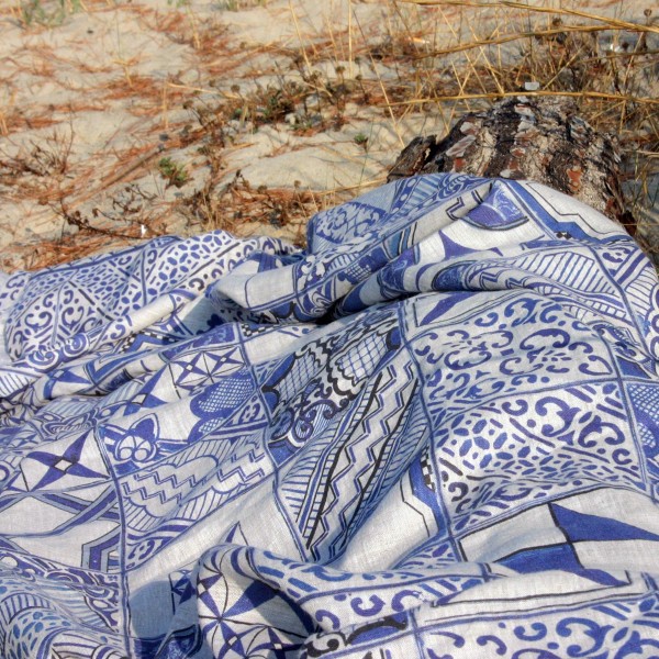 Housse d’ameublement en lin Tessitura Toscana Azulejos