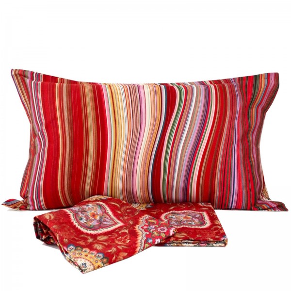 Completo Lenzuola letto Matrimoniale Tessitura Toscana Jaipur Tappeto colore Bordò