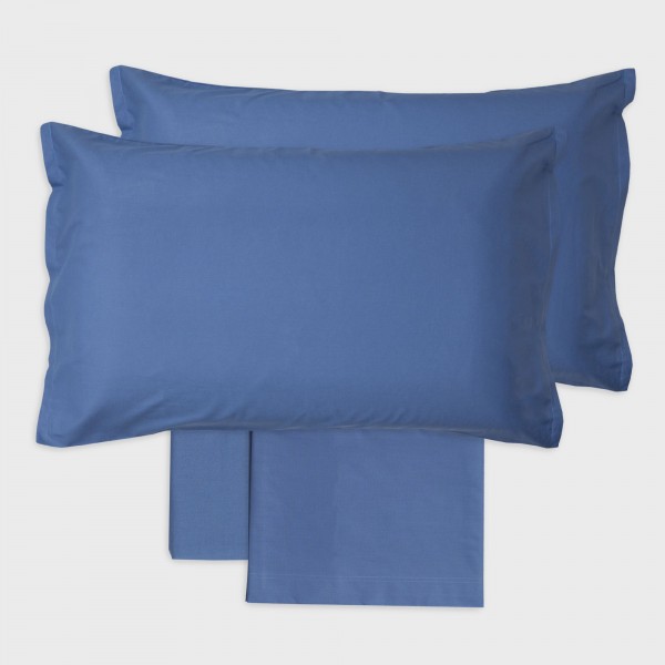 Completo lenzuola letto piazza e mezza francese Andrea Home I Colorissimi in tinta unita Blu Fumo