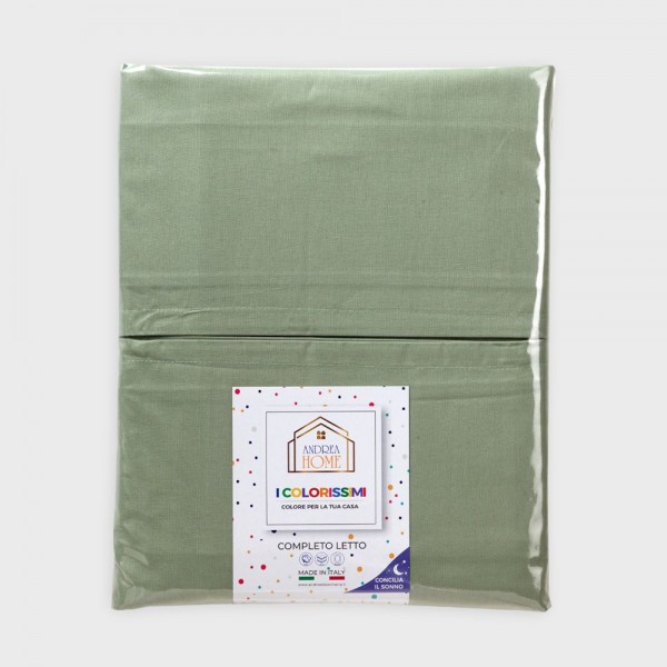Completo lenzuola letto matrimoniale Andrea Home I Colorissimi in tinta unita Verde Celadon