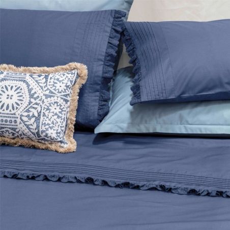 Completo lenzuola letto Singolo Riviera Beatrice Madapolam Blu denim