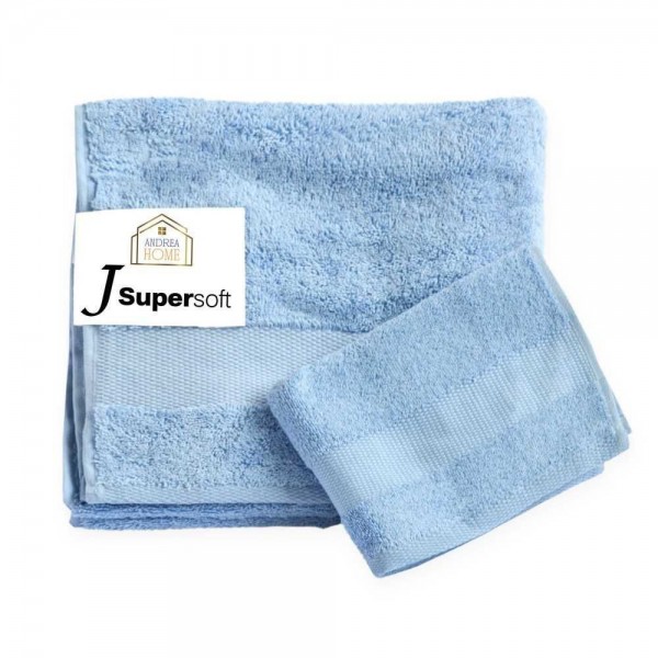 Coppia asciugamani viso + ospite Andrea Home JSuperSoft Azzurro