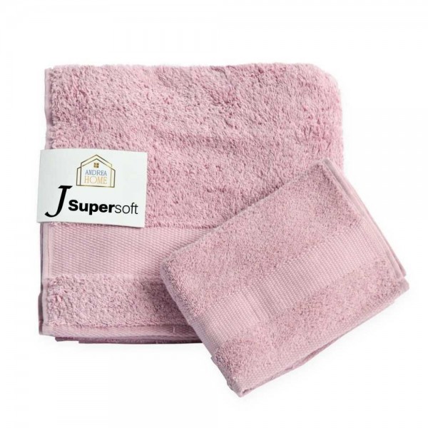 Coppia asciugamani viso + ospite Andrea Home JSuperSoft Cipria