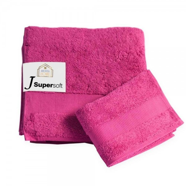 Coppia asciugamani viso + ospite Andrea Home JSuperSoft Fucsia