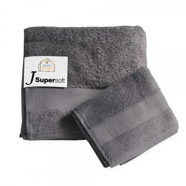 Coppia asciugamani viso + ospite Andrea Home JSuperSoft Grigio Scuro