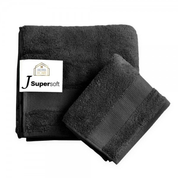 Coppia asciugamani viso + ospite Andrea Home JSuperSoft Nero