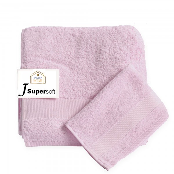 Coppia asciugamani viso + ospite Andrea Home JSuperSoft Rosa