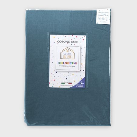 Draps housse pour lit matrimonial Andrea Home I Colorissimi en uni Canard Bleu