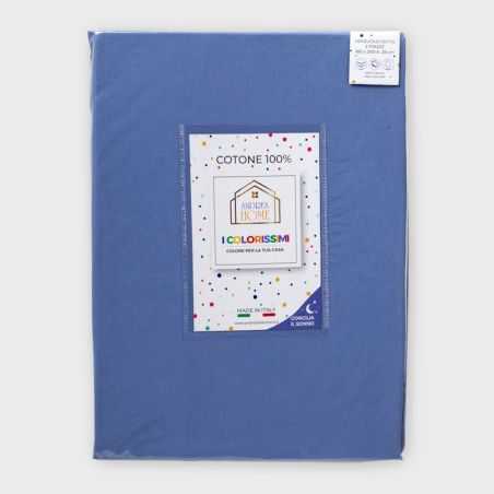 Draps housse pour lit matrimonial Andrea Home I Colorissimi en uni Fumée bleue