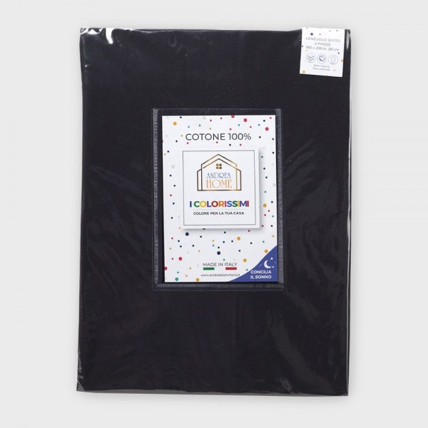 Draps housse pour lit matrimonial Andrea Home I Colorissimi en uni noir