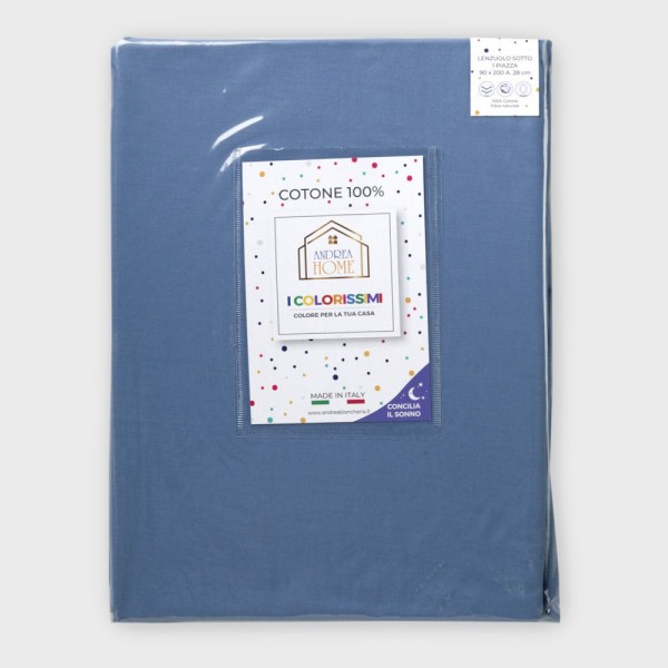 Lenzuolo sotto con angoli letto Singolo Andrea Home I Colorissimi in tinta unita Blu Fumo