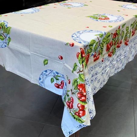 Tischdecke 150x270 cm Gewebe Randi Cherry Farbe Beige für 12 Personen