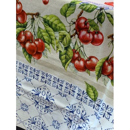 Tischdecke 150x270 cm Gewebe Randi Cherry Farbe Beige für 12 Personen