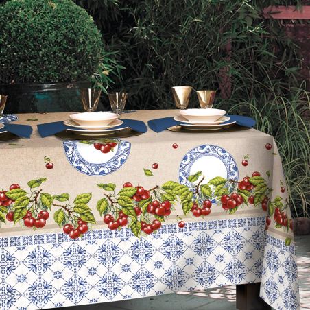 Tischdecke 150x270 cm Gewebe Randi Cherry Farbe Beige für 12 Personen