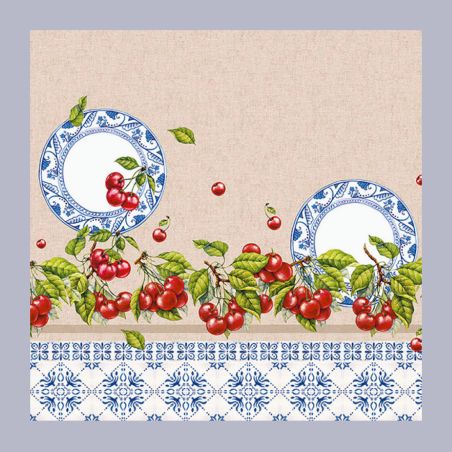 Tischdecke 150x270 cm Gewebe Randi Cherry Farbe Beige für 12 Personen