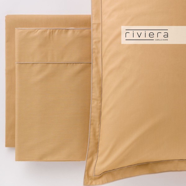 Completo Lenzuola letto Matrimoniale Carillo Riviera Milo colore Beige Cammello