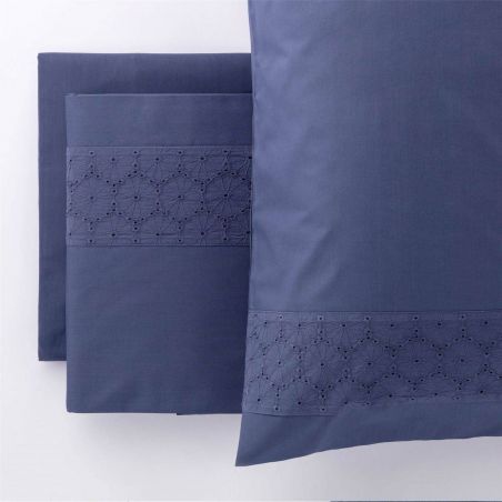 Completo lenzuola letto Matrimoniale Carillo Riviera Naya colore  Blu Denim